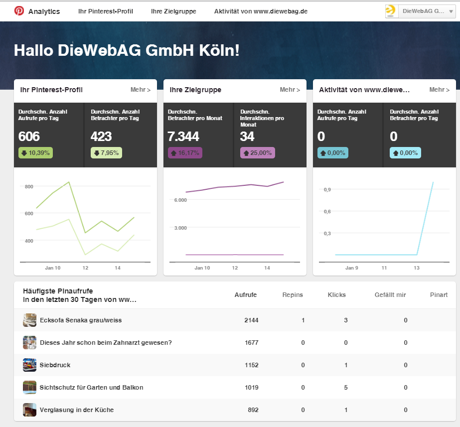 generelle Daten - Pinterest Account Analytics