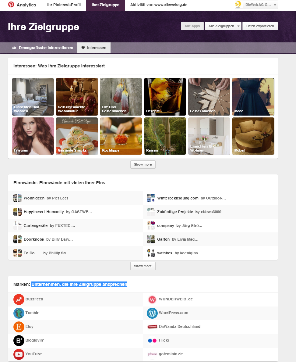 Vorlieben der Zielgruppen pinterest analytics