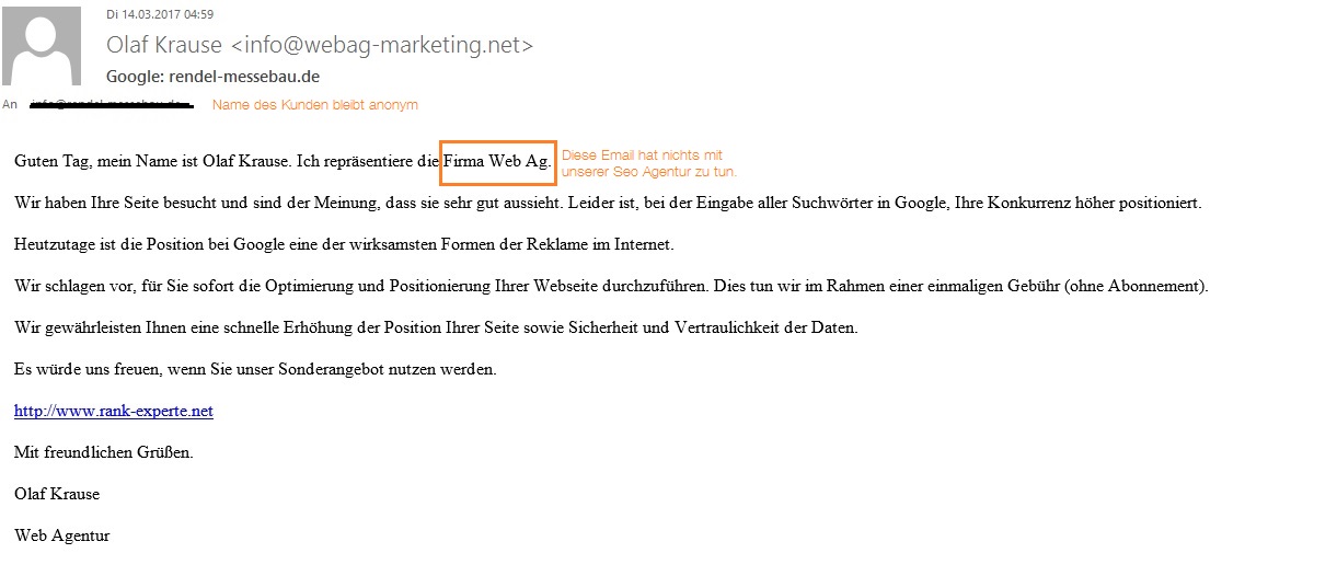 Mit dieser SPAM Email haben wir nichts zu tun