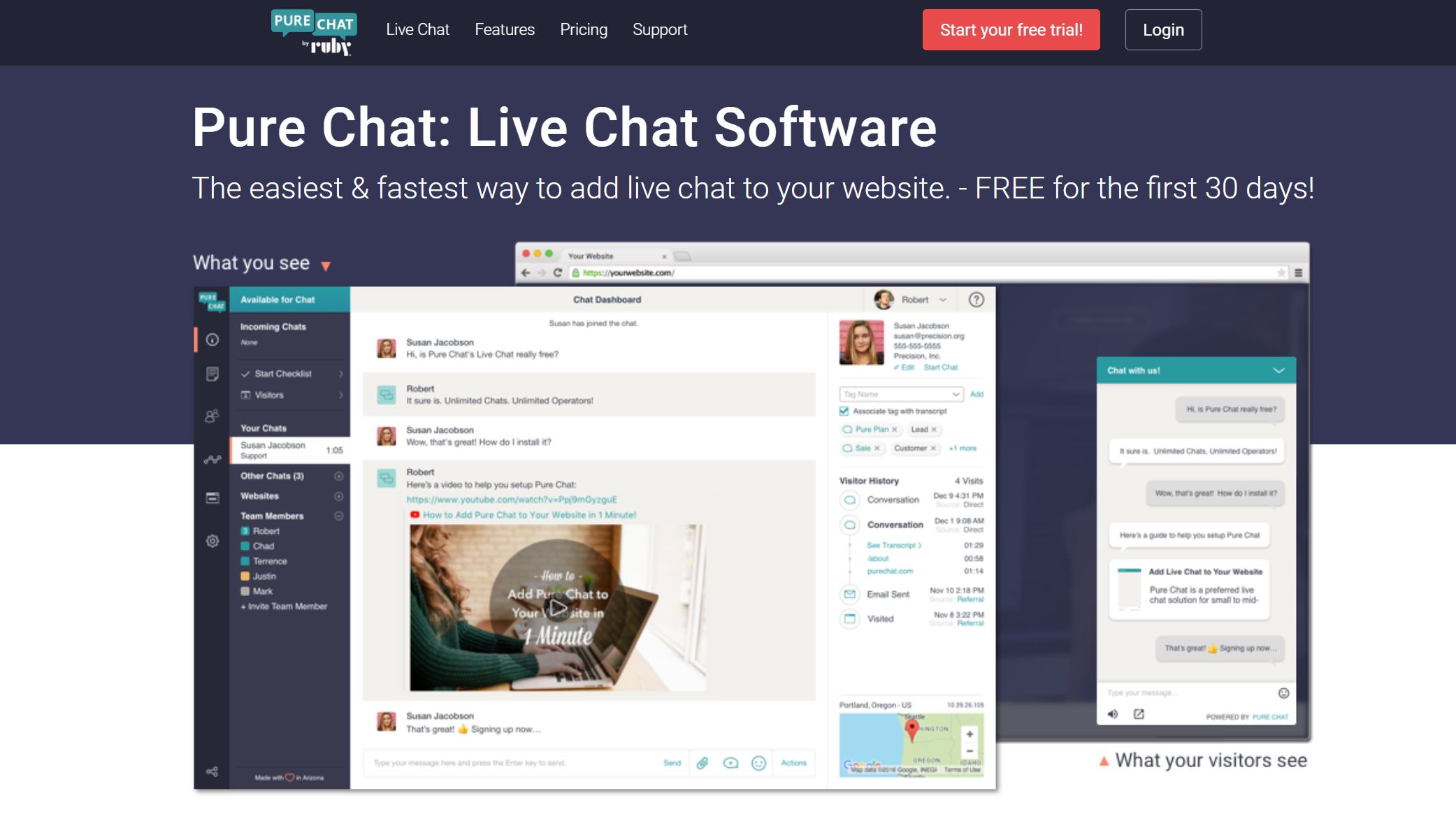 PureChat ist eine der unkomplizierteren Optionen für Live-Chat für Websites.