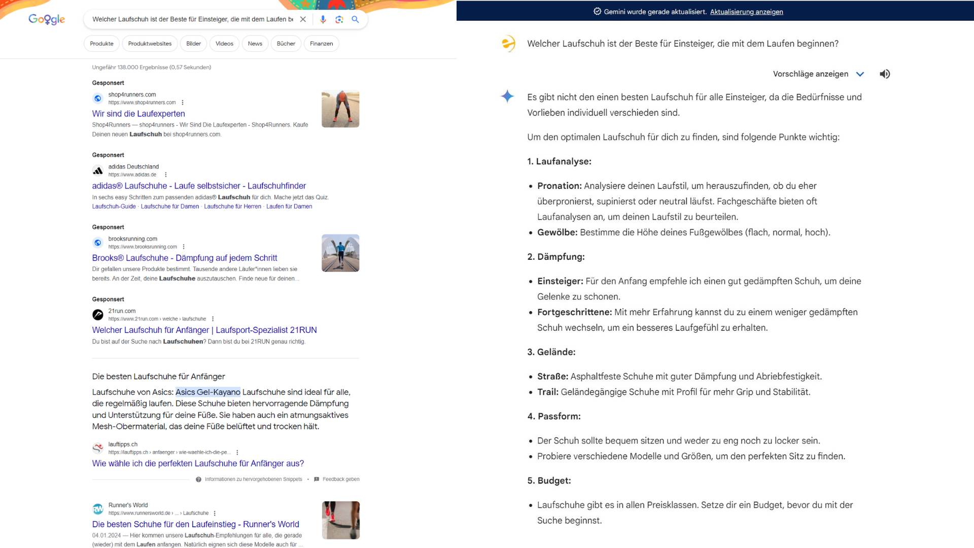 Die klassische Google-Suchergebnisseite im Vergleich zu Google Bard Die klassische Google-Suchergebnisseite im Vergleich zu Google Bard