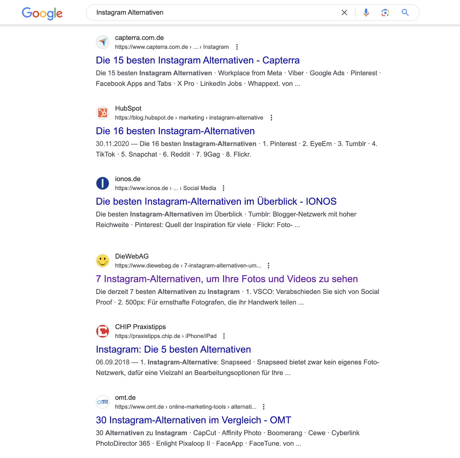 Wo können Sie das Favicon sehen? Suchergebnisse